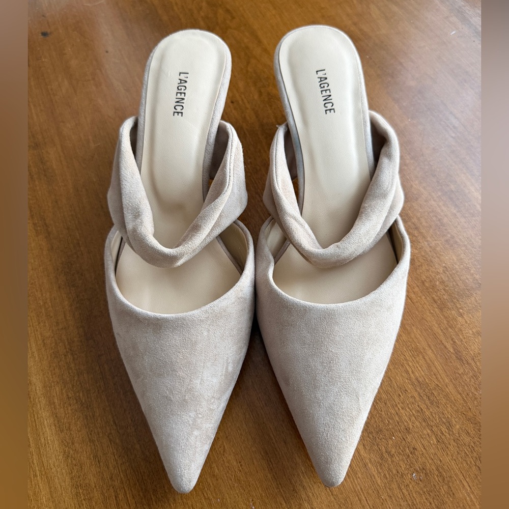 L'AGENCE Women's Beige Suede Mules